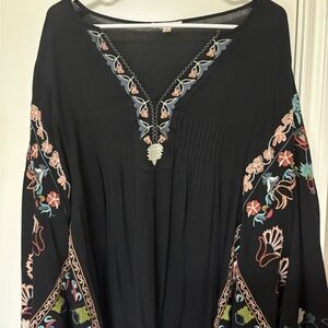 Easel Black Top with Colorful Embroidery